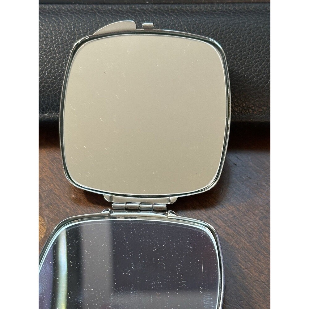 Vintage Silver Tone Enamel Butterfly Compact two Mirror's with Crystals Resin - Picture 4 of 5